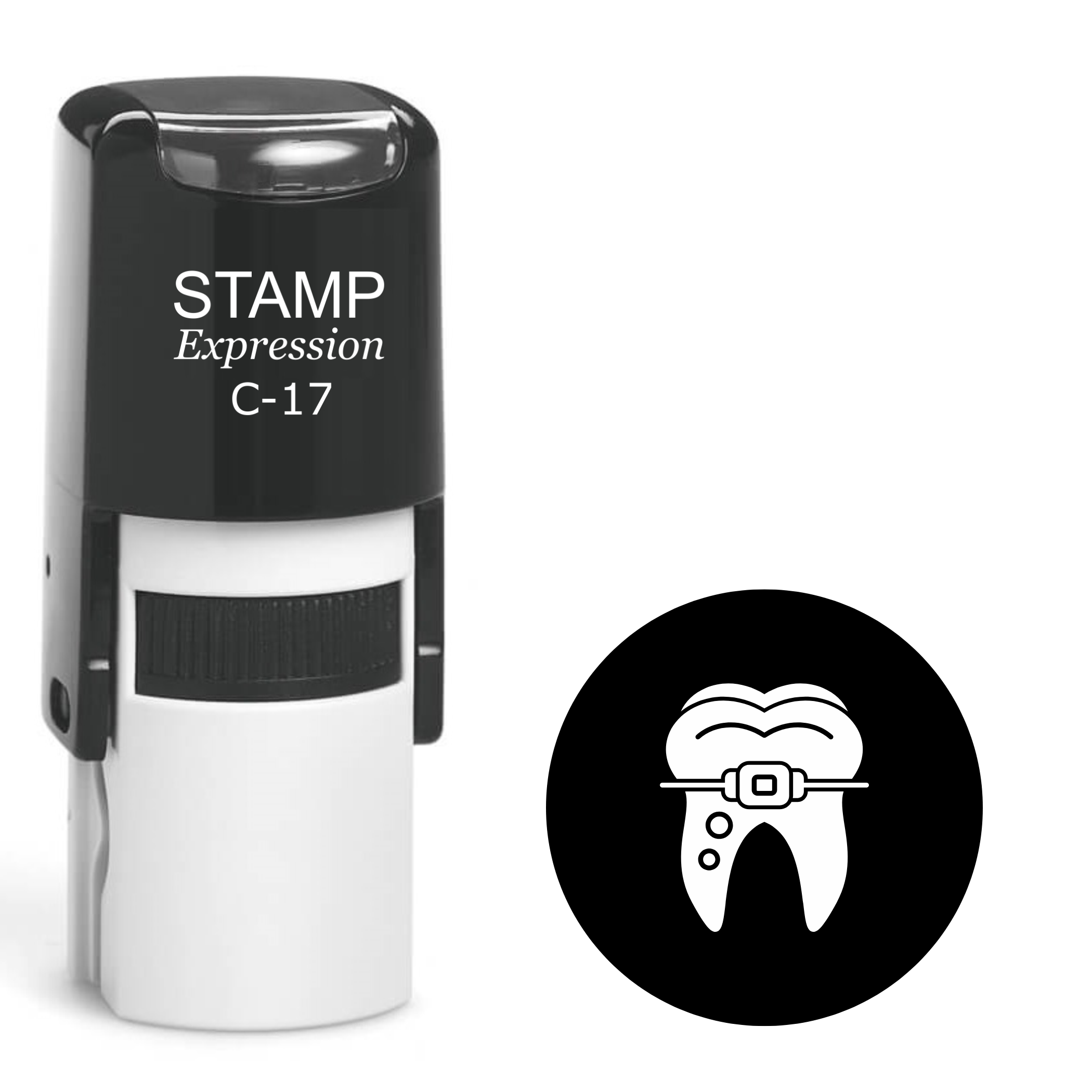 Tooth with braces in a black circle dentist Self Inking Rubber Stamp (SH-64532)