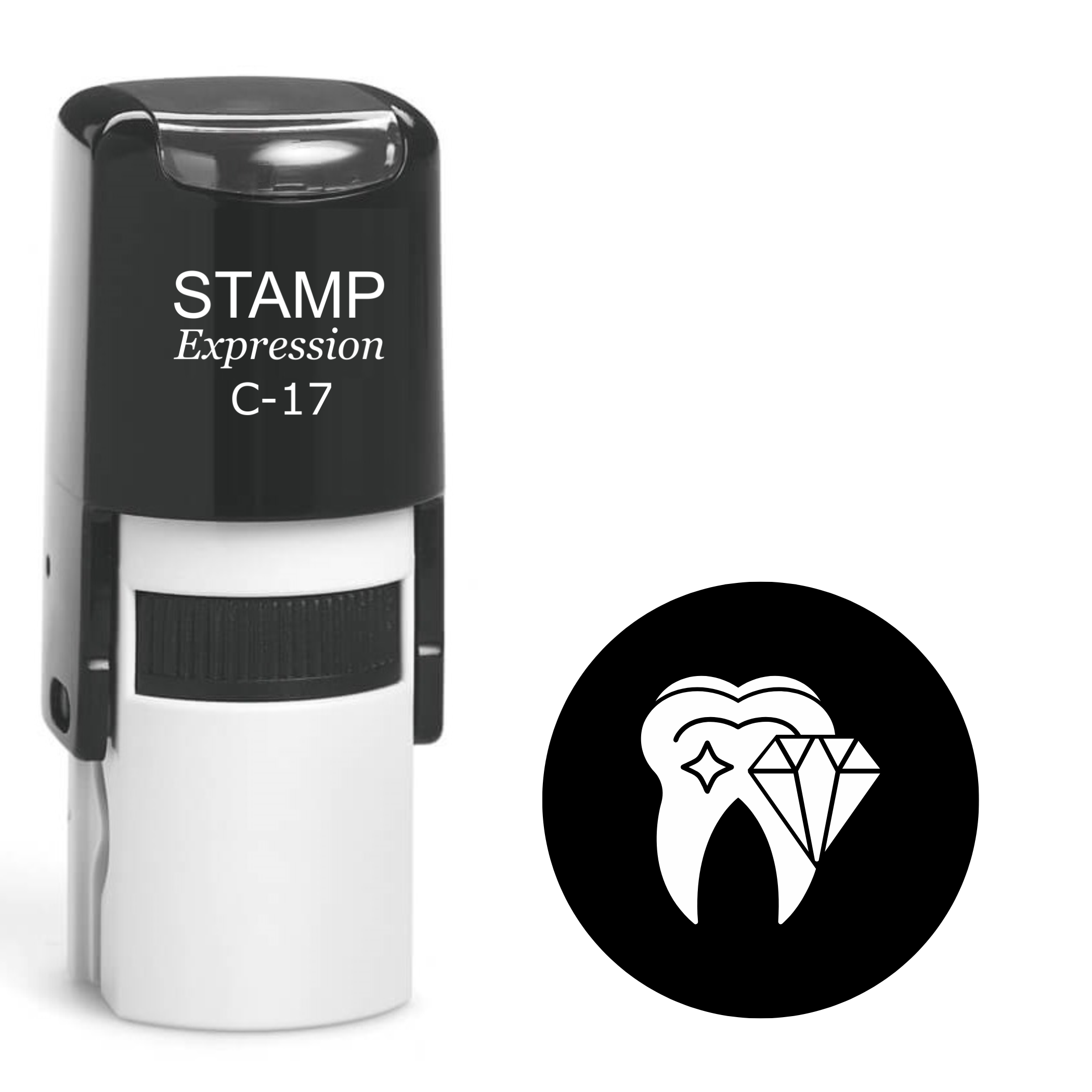 Sparkling diamond tooth in a black circle Self Inking Rubber Stamp (SH-64533)