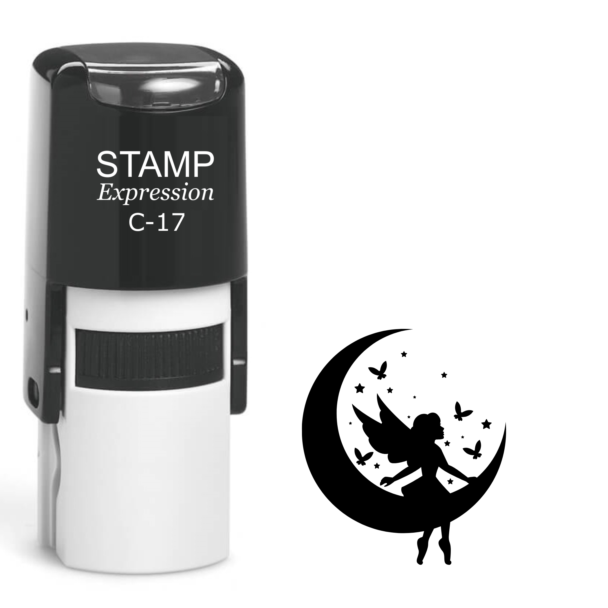 Fairy silhouette sitting on the moon with butterflies Self Inking Rubber Stamp (SH-64537)
