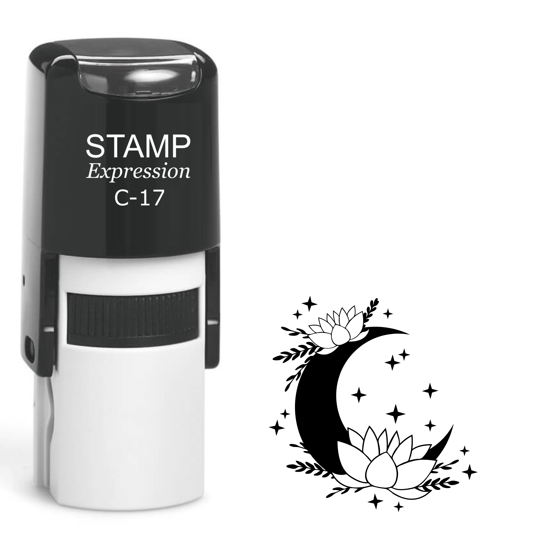 Dark crescent moon with lotus flowers Self Inking Rubber Stamp (SH-64551)