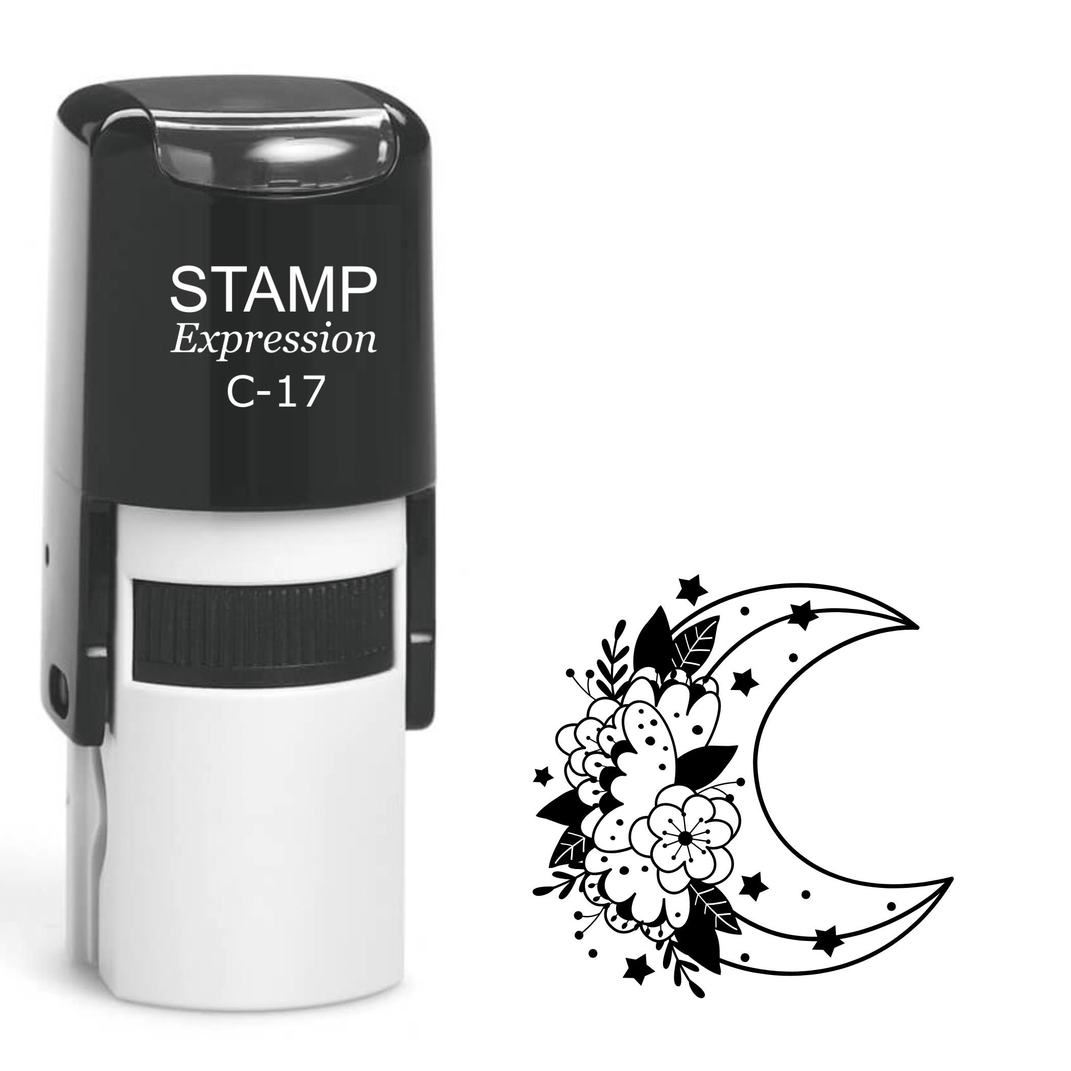 Crescent moon outline with gorgeous flowers Self Inking Rubber Stamp (SH-64560)
