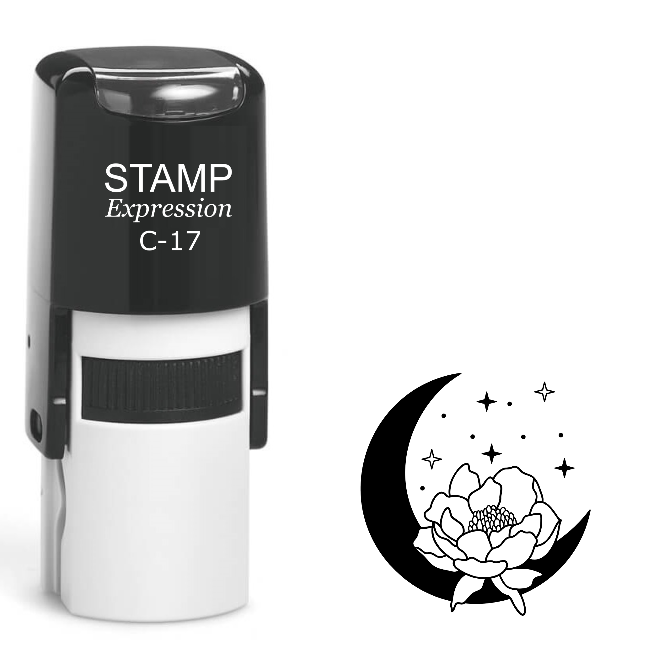 Crescent moon with peony flower Self Inking Rubber Stamp (SH-64567)