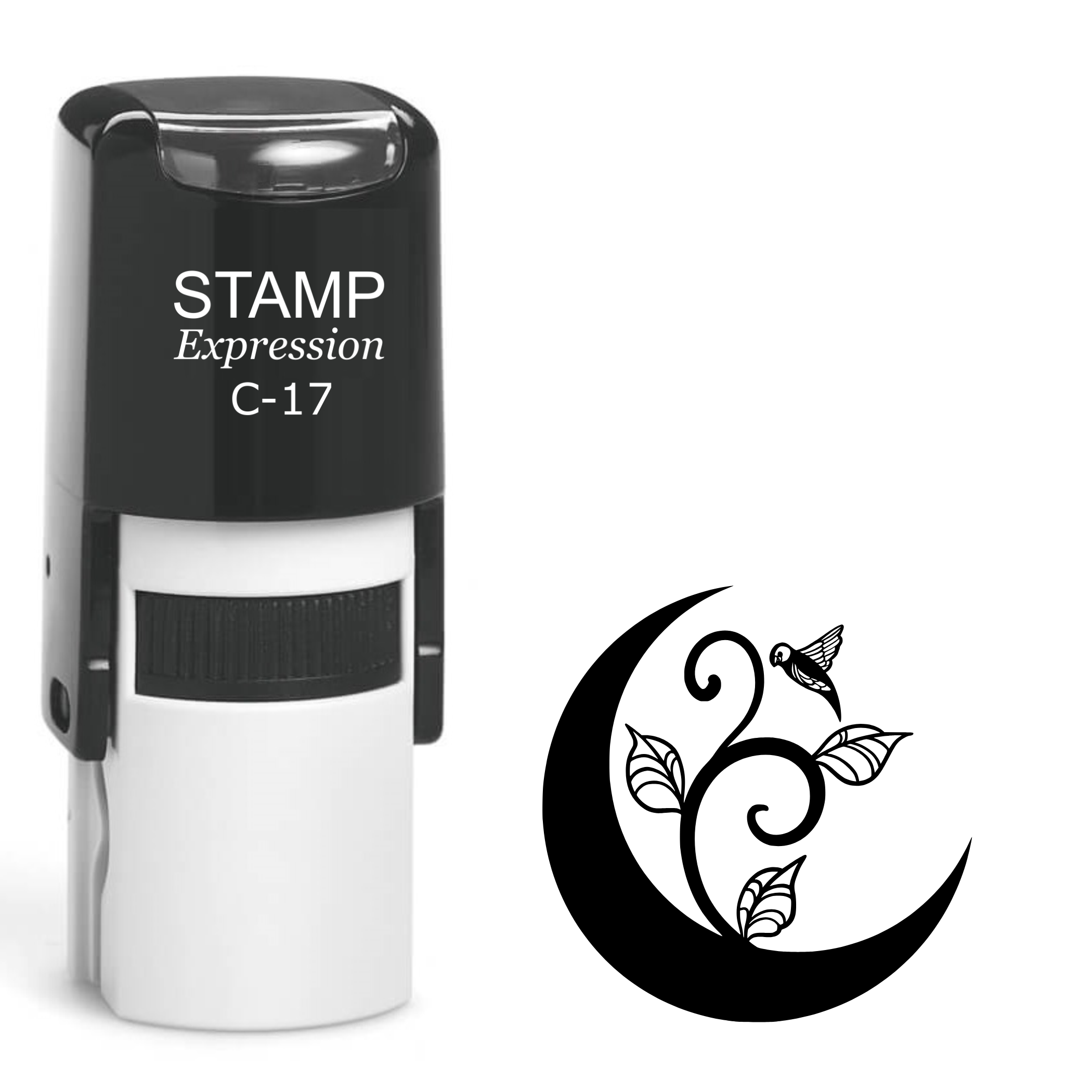 Dark crescent moon with a calibri bird Self Inking Rubber Stamp (SH-64571)