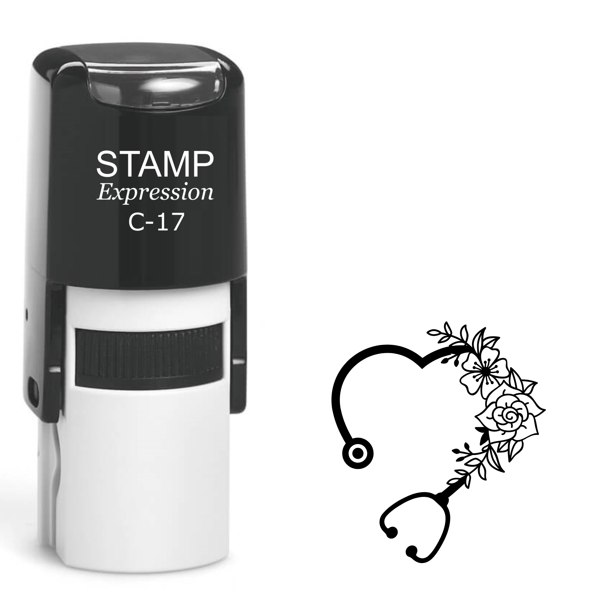 Heart stethoscope with flowers Self Inking Rubber Stamp (SH-64672)