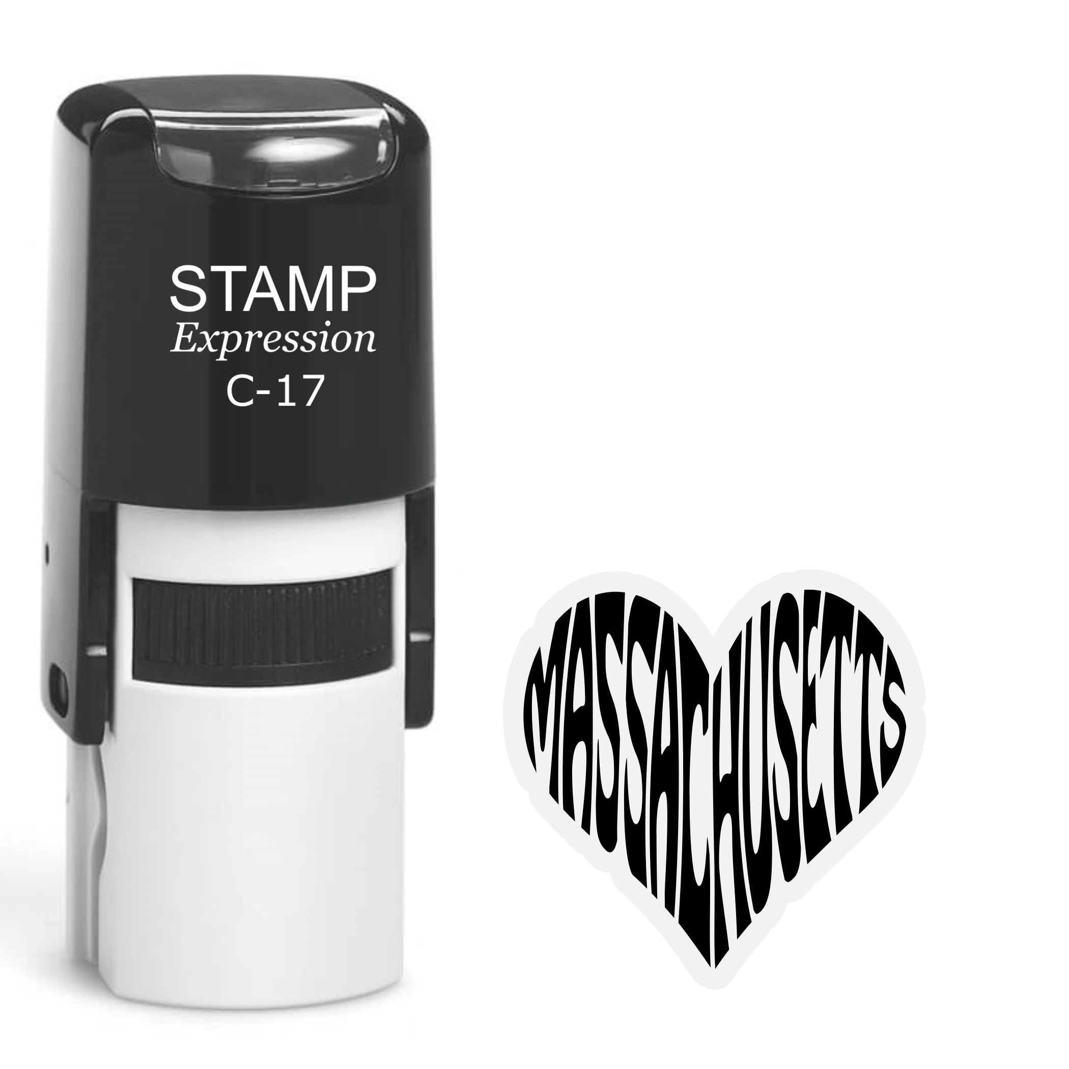 Massachusetts text heart Self Inking Rubber Stamp (SH-64686)