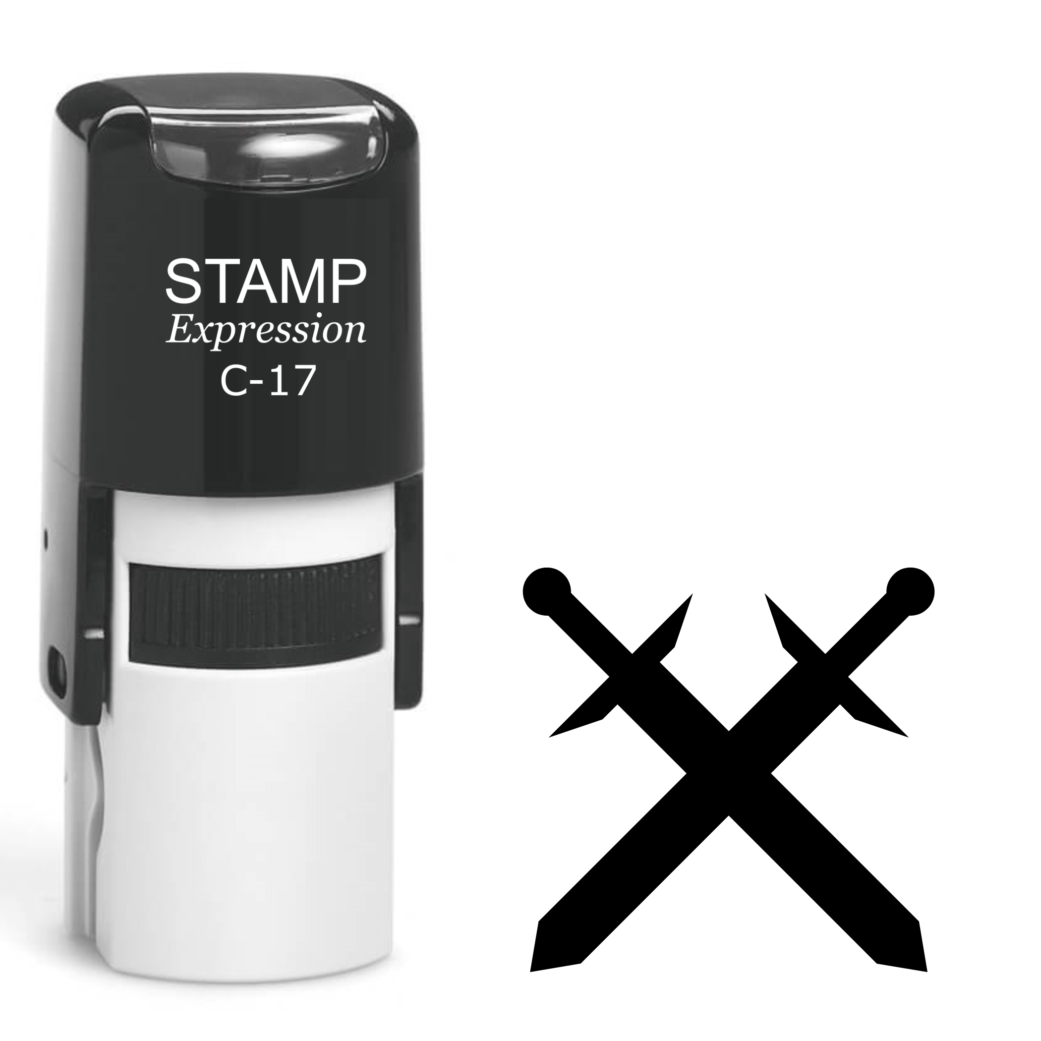Two crossed swords pointing down silhouette Self Inking Rubber Stamp (SH-64723)