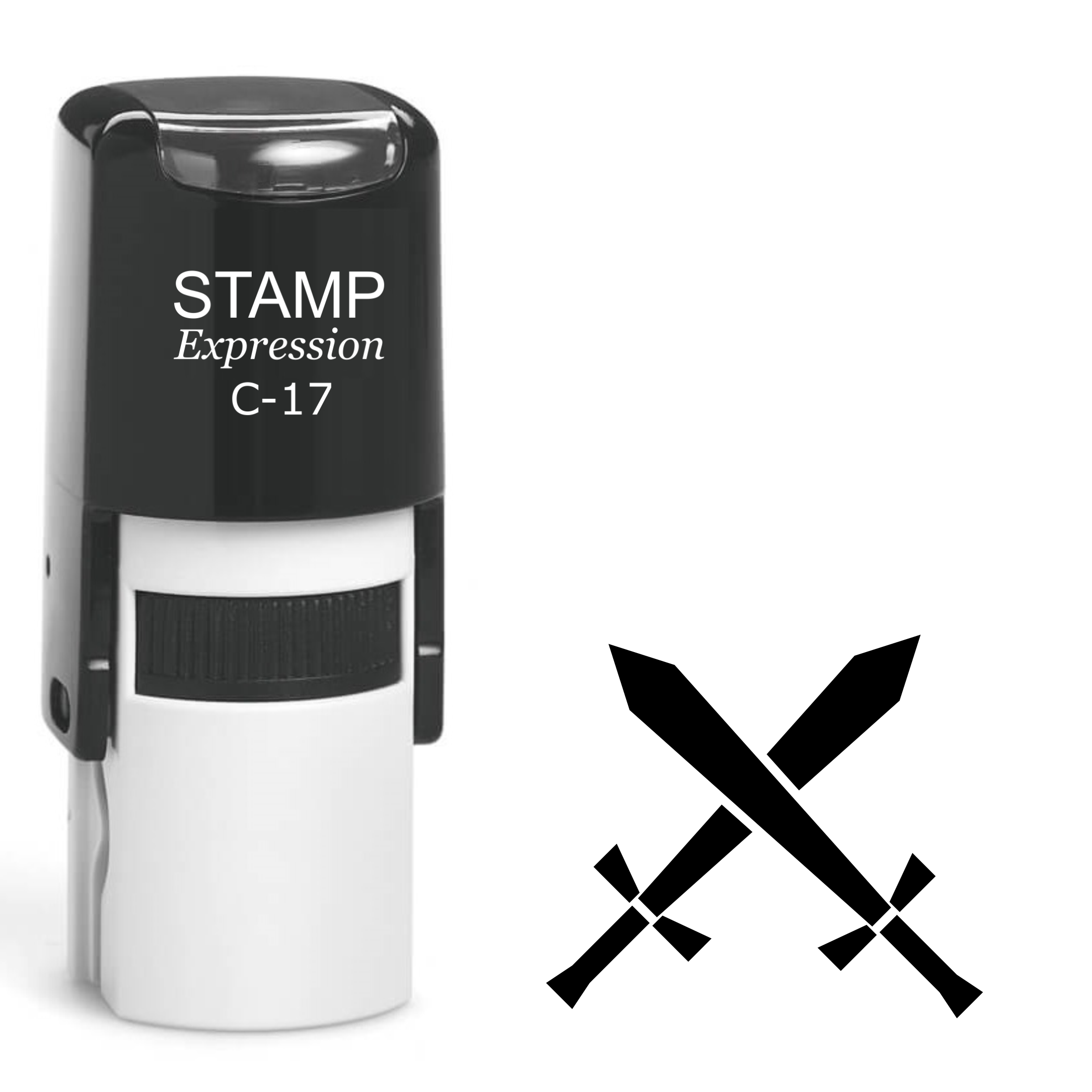 Two crossed swords pointing up silhouette Self Inking Rubber Stamp (SH-64724)