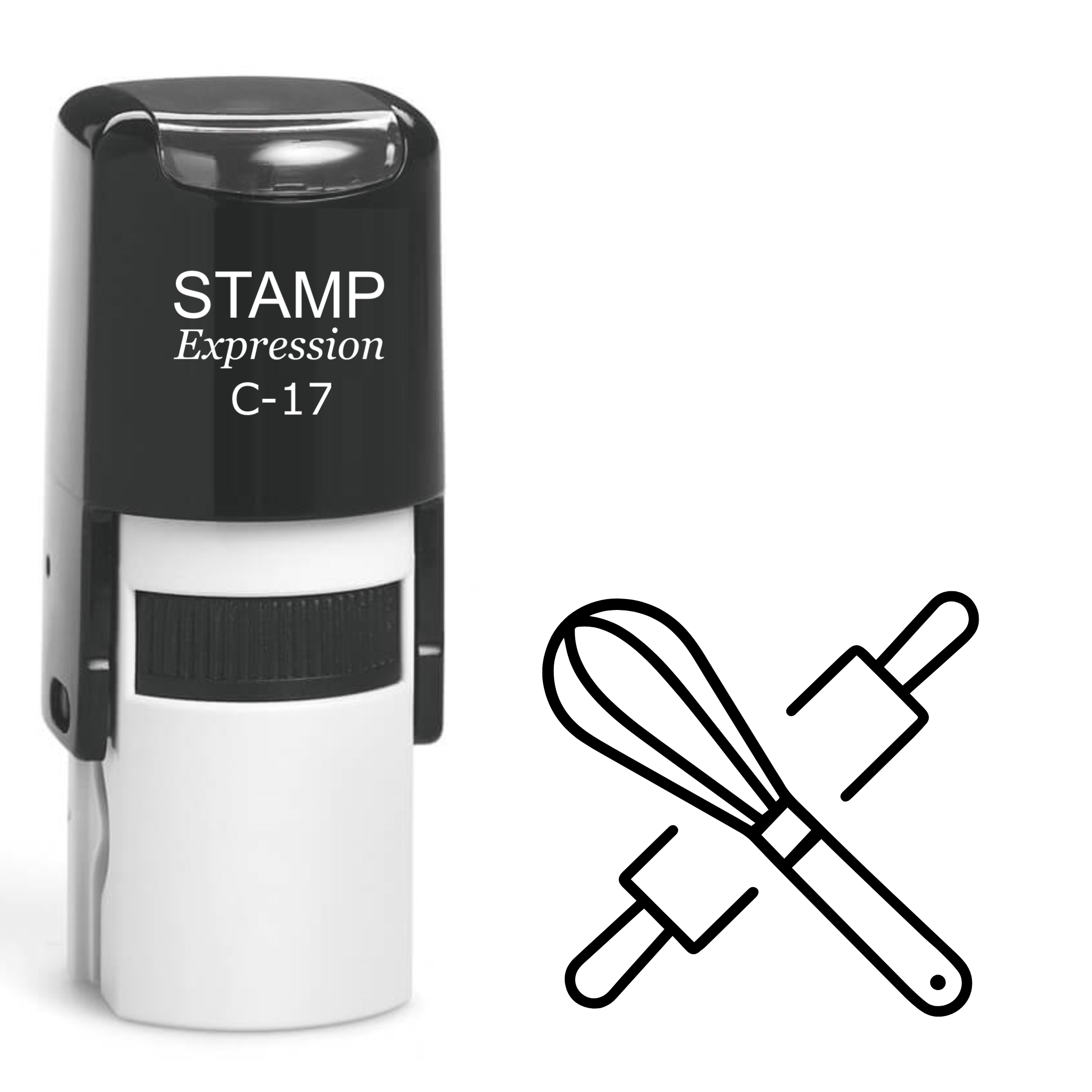 Crossed whisk and rolling pin outline cooking Self Inking Rubber Stamp (SH-64735)