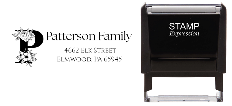 Floral P StampSelf-Inking Custom Rubber Stamp Personalized Return Address Stamp With Name and Address Self-Inking Custom Rubber Stamp | Personalized Return Address Stamp | Name & Address Customizable (70867)