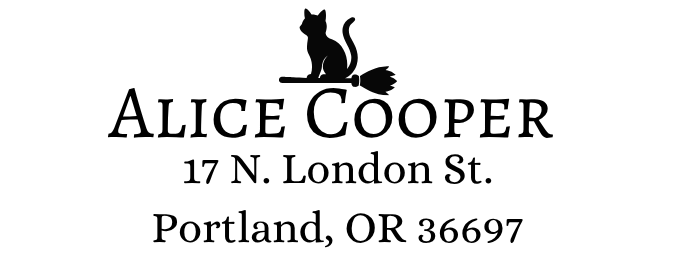 Halloween Cat on a Broom CooperSelf-Inking Custom Rubber Stamp Personalized Return Address Stamp With Name and Address Self-Inking Custom Rubber Stamp | Personalized Return Address Stamp | Name & Address Customizable (70871)