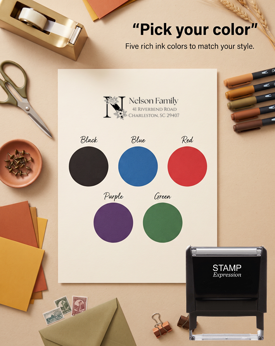 Floral N StampSelf-Inking Custom Rubber Stamp Personalized Return Address Stamp With Name and Address Self-Inking Custom Rubber Stamp | Personalized Return Address Stamp | Name & Address Customizable (70876)