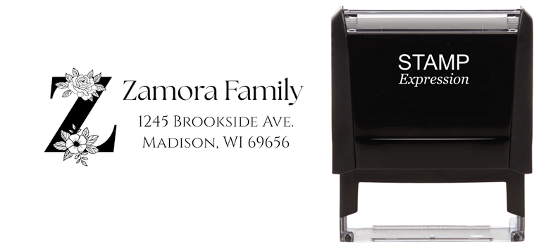 Floral Z StampSelf-Inking Custom Rubber Stamp Personalized Return Address Stamp With Name and Address Self-Inking Custom Rubber Stamp | Personalized Return Address Stamp | Name & Address Customizable (70882)