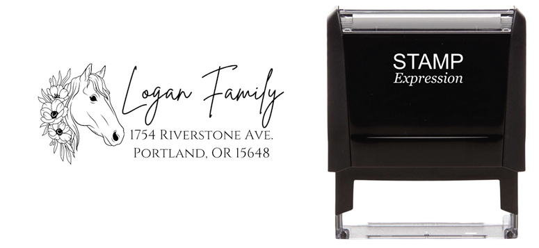 Horse Head with FlowersSelf-Inking Custom Rubber Stamp Personalized Return Address Stamp With Name and Address Self-Inking Custom Rubber Stamp | Personalized Return Address Stamp | Name & Address Customizable (70892)