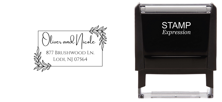 Box Border with LeavesSelf-Inking Custom Rubber Stamp Personalized Return Address Stamp With Name and Address Self-Inking Custom Rubber Stamp | Personalized Return Address Stamp | Name & Address Customizable (70910)