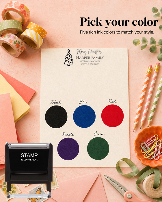 Christmas TreeSelf-Inking Custom Rubber Stamp Personalized Return Address Stamp With Name and Address Self-Inking Custom Rubber Stamp | Personalized Return Address Stamp | Name & Address Customizable (70929)