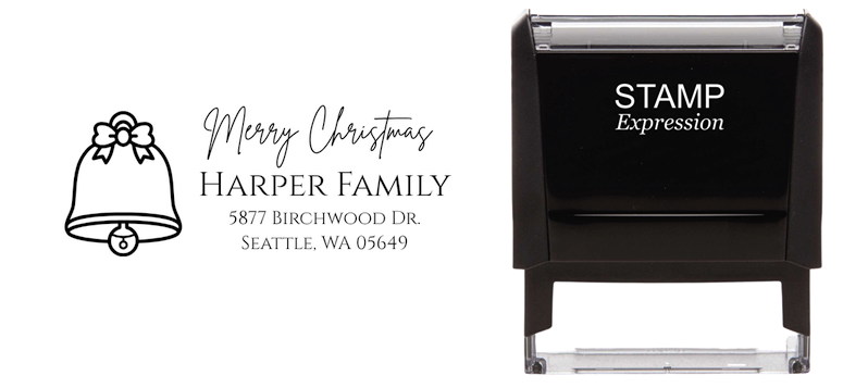 Merry Christmas BellSelf-Inking Custom Rubber Stamp Personalized Return Address Stamp With Name and Address Self-Inking Custom Rubber Stamp | Personalized Return Address Stamp | Name & Address Customizable (70933)