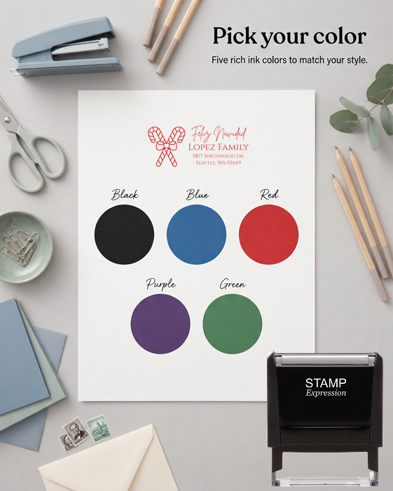 Feliz Navidad Two Candy CanesSelf-Inking Custom Rubber Stamp Personalized Return Address Stamp With Name and Address Self-Inking Custom Rubber Stamp | Personalized Return Address Stamp | Name & Address Customizable (70936)