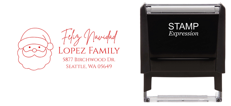 Feliz Navidad Santa HeadSelf-Inking Custom Rubber Stamp Personalized Return Address Stamp With Name and Address Self-Inking Custom Rubber Stamp | Personalized Return Address Stamp | Name & Address Customizable (70937)