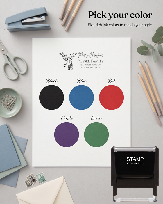 Merry Christmas ReindeerSelf-Inking Custom Rubber Stamp Personalized Return Address Stamp With Name and Address Self-Inking Custom Rubber Stamp | Personalized Return Address Stamp | Name & Address Customizable (70939)