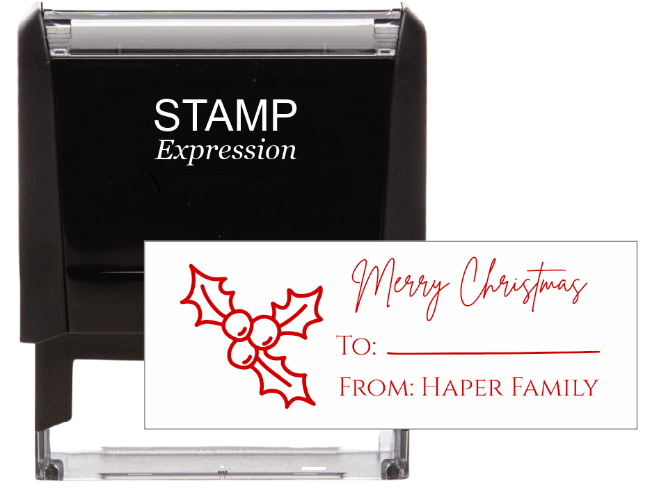 Merry Christmas Holly Berry From To GiftSelf-Inking Custom Rubber Stamp Personalized Return Address Stamp With Name and Address Self-Inking Custom Rubber Stamp | Personalized Return Address Stamp | Name & Address Customizable (70941)