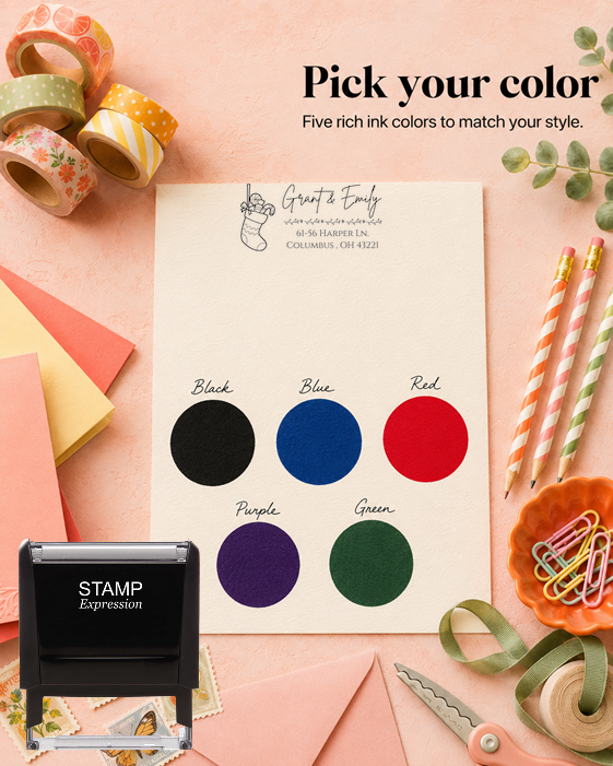 Christmas StockingSelf-Inking Custom Rubber Stamp Personalized Return Address Stamp With Name and Address Self-Inking Custom Rubber Stamp | Personalized Return Address Stamp | Name & Address Customizable (70944)
