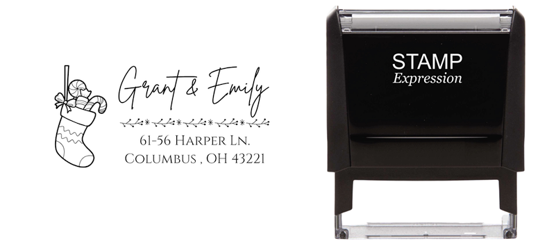 Christmas StockingSelf-Inking Custom Rubber Stamp Personalized Return Address Stamp With Name and Address Self-Inking Custom Rubber Stamp | Personalized Return Address Stamp | Name & Address Customizable (70944)