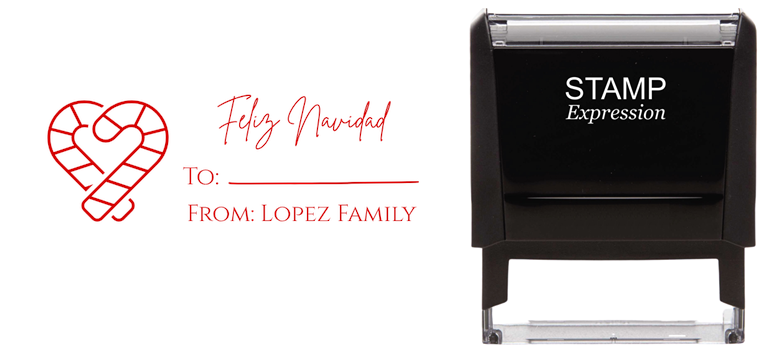 Feliz Navidad Candy Cane Heart From ToSelf-Inking Custom Rubber Stamp Personalized Return Address Stamp With Name and Address Self-Inking Custom Rubber Stamp | Personalized Return Address Stamp | Name & Address Customizable (70953)