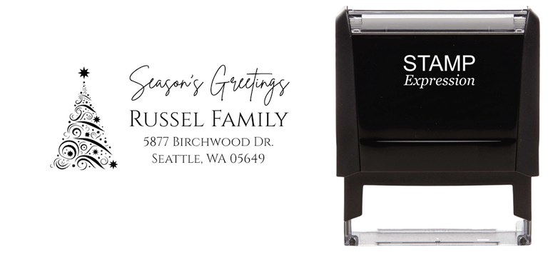 Season's Greetings Ornate ChristmasSelf-Inking Custom Rubber Stamp Personalized Return Address Stamp With Name and Address Self-Inking Custom Rubber Stamp | Personalized Return Address Stamp | Name & Address Customizable (70955)
