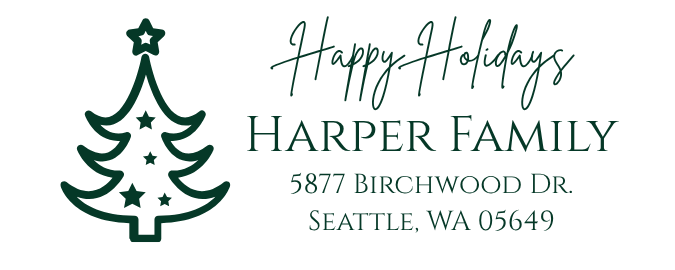Happy Holidays Christmas TreeSelf-Inking Custom Rubber Stamp Personalized Return Address Stamp With Name and Address Self-Inking Custom Rubber Stamp | Personalized Return Address Stamp | Name & Address Customizable (70956)
