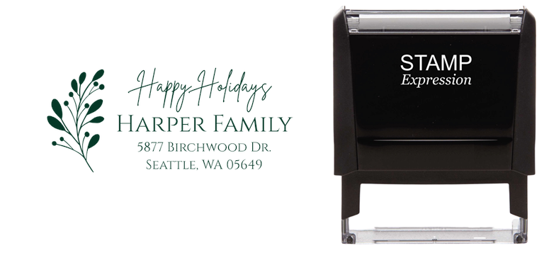 Happy Holidays with MistletoeSelf-Inking Custom Rubber Stamp Personalized Return Address Stamp With Name and Address Self-Inking Custom Rubber Stamp | Personalized Return Address Stamp | Name & Address Customizable (70957)