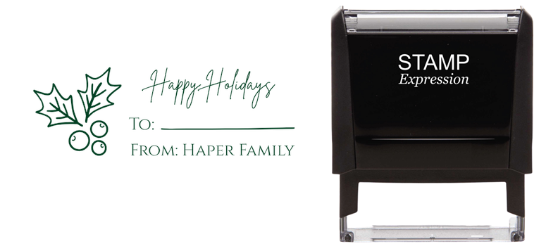 Happy Holidays Christmas Tree Gifts Stamp From To with Holly Berry Address Stamp