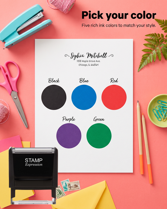 Sophia Mitchell with Two Swirls on Each SideSelf-Inking Custom Rubber Stamp Personalized Return Address Stamp With Name and Address Self-Inking Custom Rubber Stamp | Personalized Return Address Stamp | Name & Address Customizable (70982)