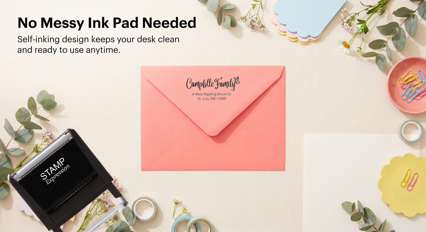 Campbell Family with ButterflySelf-Inking Custom Rubber Stamp Personalized Return Address Stamp With Name and Address Self-Inking Custom Rubber Stamp | Personalized Return Address Stamp | Name & Address Customizable (70983)