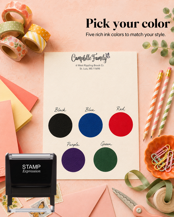 Campbell Family with ButterflySelf-Inking Custom Rubber Stamp Personalized Return Address Stamp With Name and Address Self-Inking Custom Rubber Stamp | Personalized Return Address Stamp | Name & Address Customizable (70983)