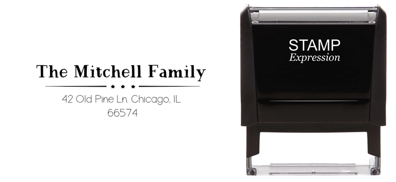 Mitchell Family Line with Three StarsSelf-Inking Custom Rubber Stamp Personalized Return Address Stamp With Name and Address Self-Inking Custom Rubber Stamp | Personalized Return Address Stamp | Name & Address Customizable (70994)