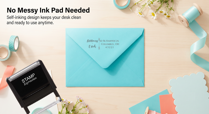 Britney and Eric with Vertical Leaf BranchSelf-Inking Custom Rubber Stamp Personalized Return Address Stamp With Name and Address Self-Inking Custom Rubber Stamp | Personalized Return Address Stamp | Name & Address Customizable (71003)
