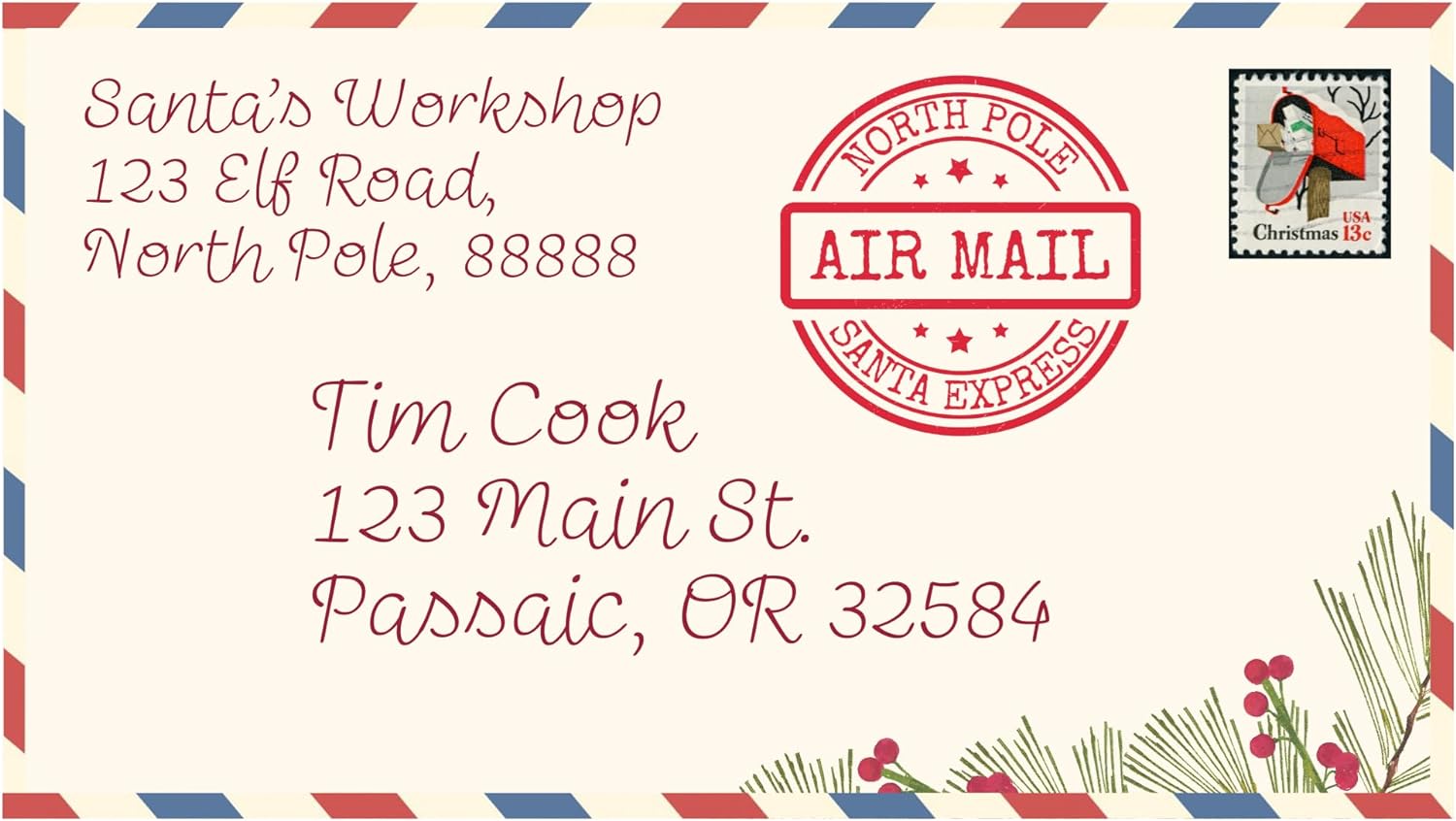 North Pole Air Mail Christmas Santa Mail Stamp (SH-76245)