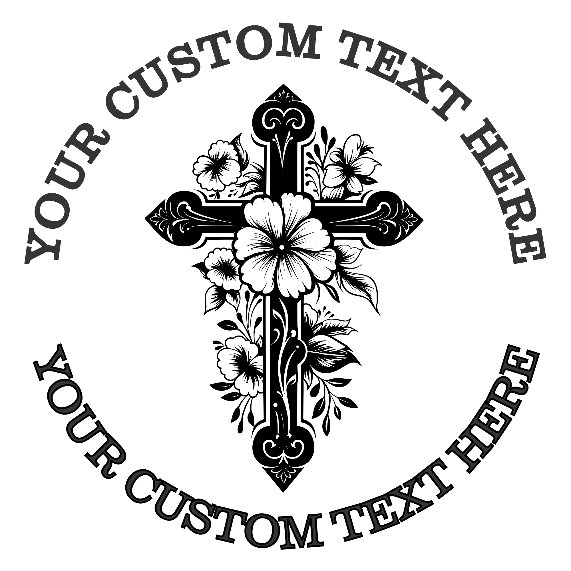 Cross WIth Flowers Religious Christian Custom Return Address Stamp - Self Inking. Personalized Rubber Stamp with Lines of Text (SH-76335)