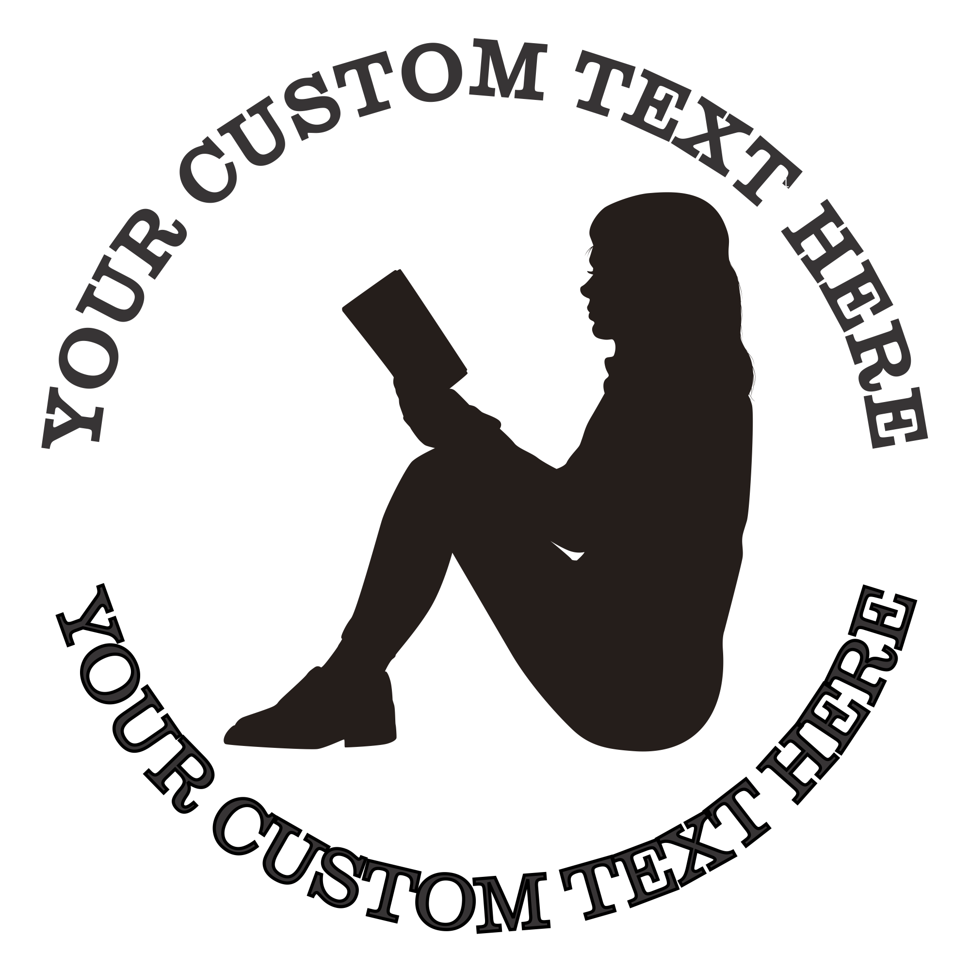 Woman Reading Book Lover Custom Self INking Rubber Sstamp - Can Be USed as an Address Stamp, Library Stamp, or a Book STamp. (SH-76386)