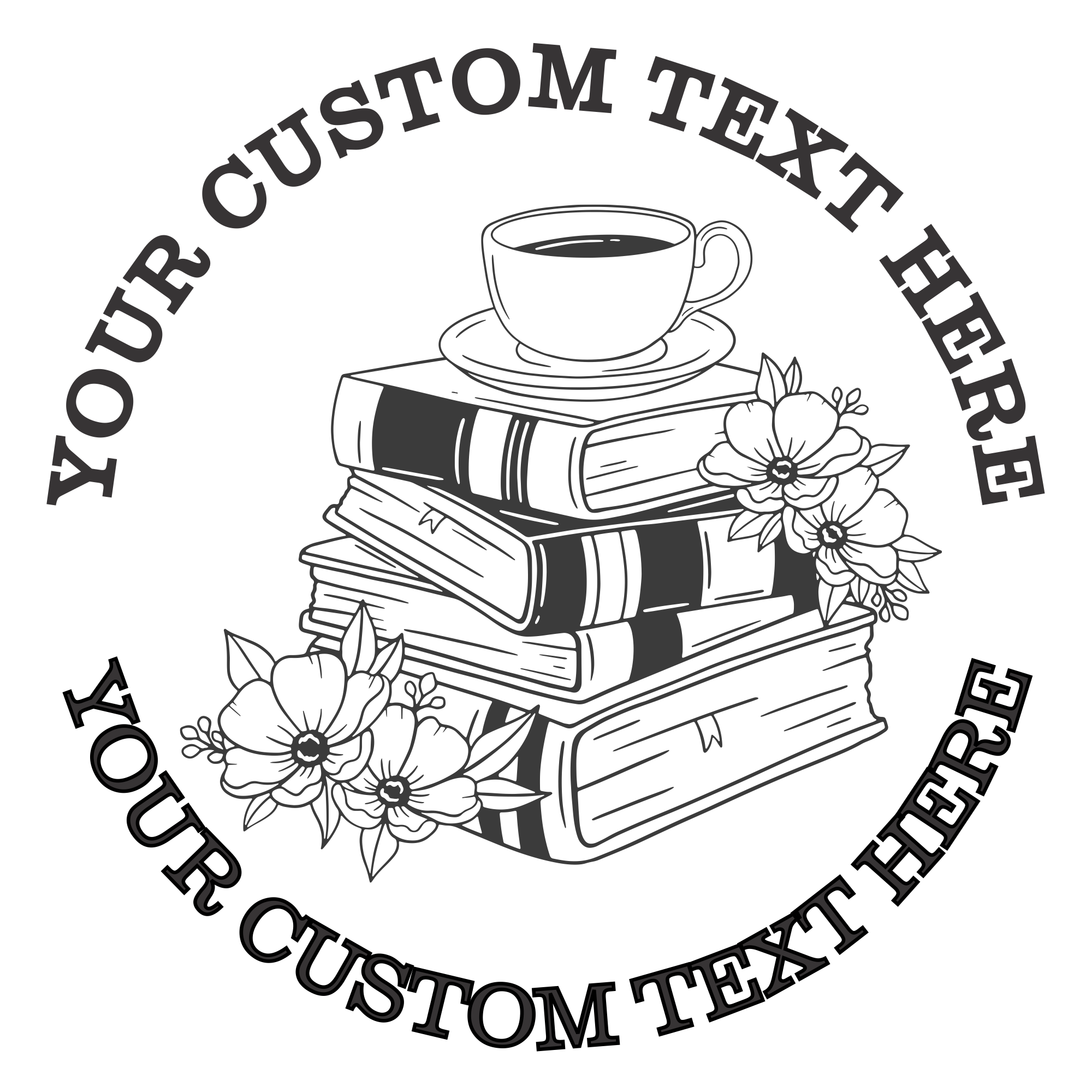 Books And Coffee Custom Self Inking Rubber Stamp. Perfect For Library Book Stamps and Personalized Address Stamps with Lines of Text. (SH-76387)