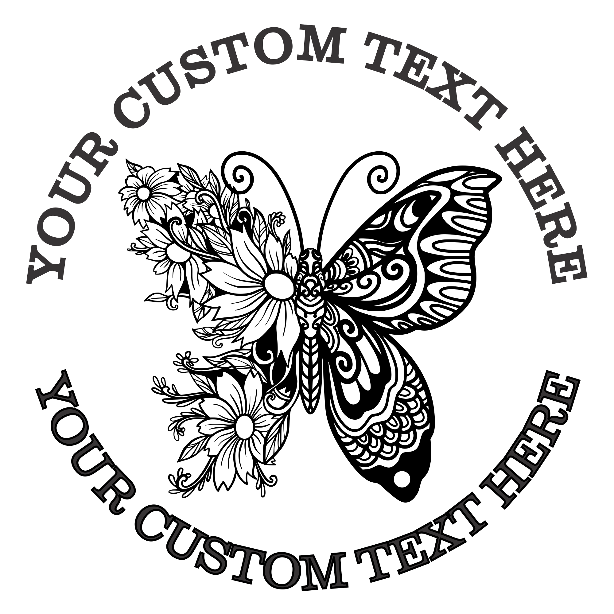 Whimsical Floral Butterfly Custom Self Inking Rubber Stamp. Perfect For Return Address Stamp (SH-76388)