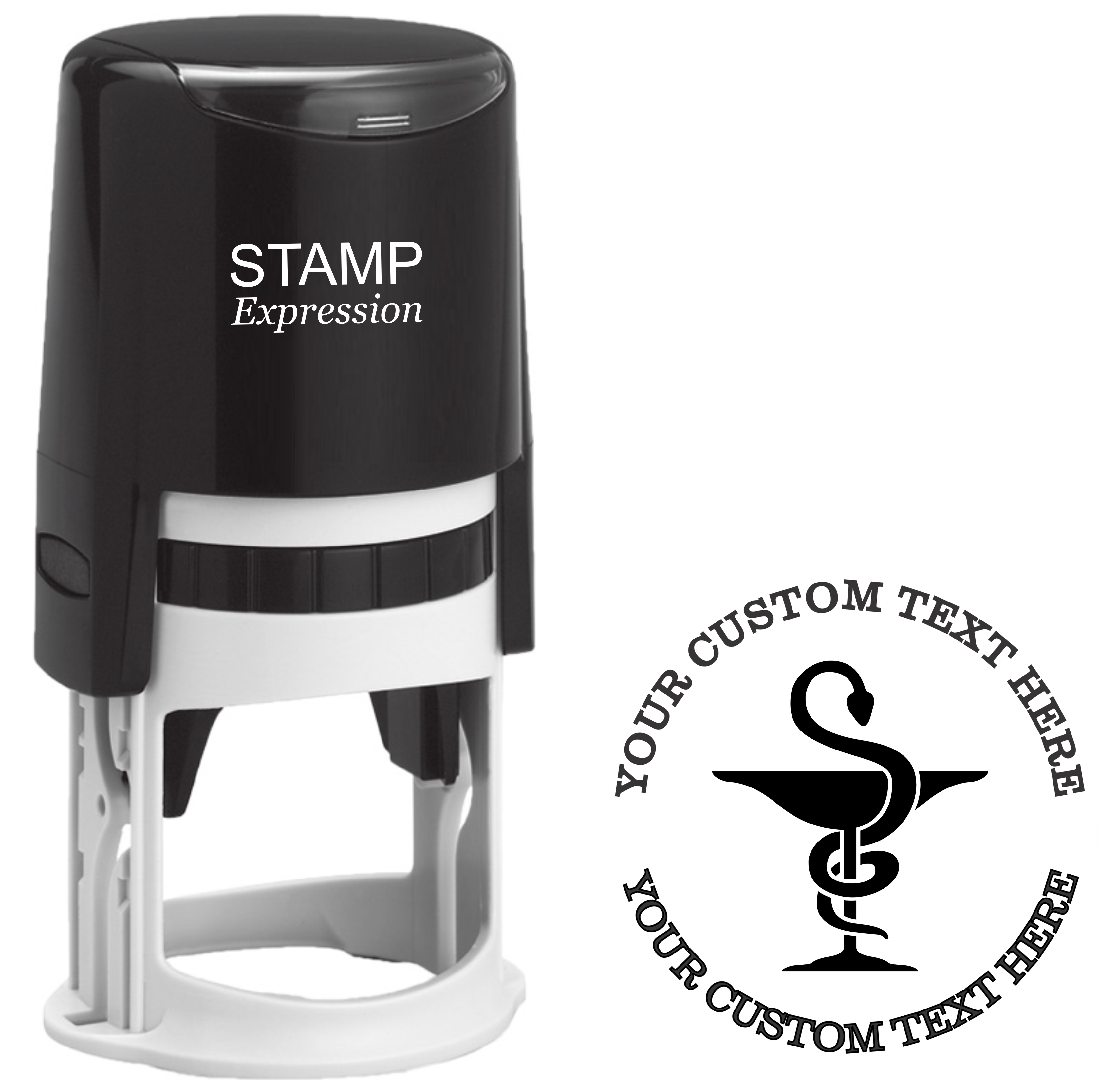 Bowl of Hygieia with a cup and a snake medical pharmacy  Self-Inking Custom Rubber Stamp | Personalized Return Address Stamp | Name & Address Customizable | 1.6" In Diameter (SH-76502)