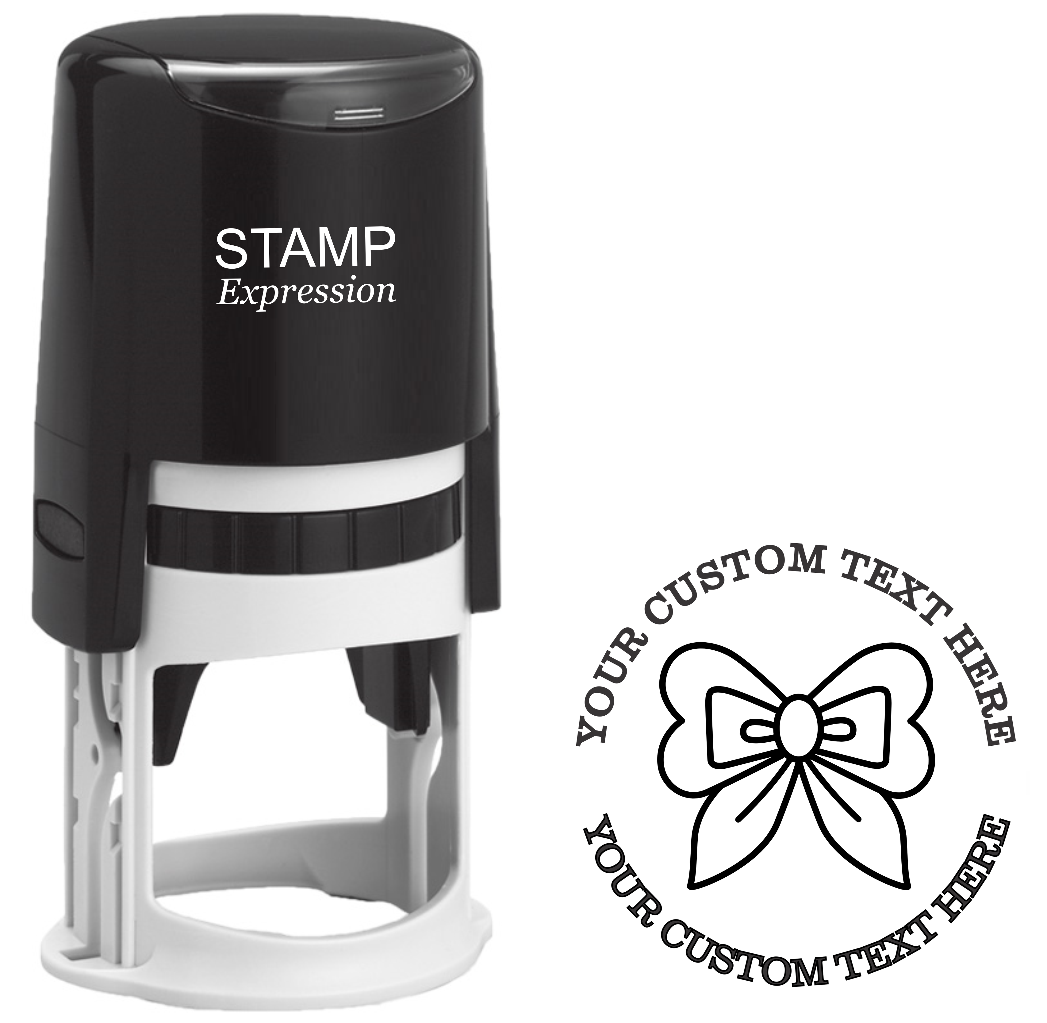 Fancy bow outline  Self-Inking Custom Rubber Stamp | Personalized Return Address Stamp | Name & Address Customizable | 1.6" In Diameter (SH-76503)