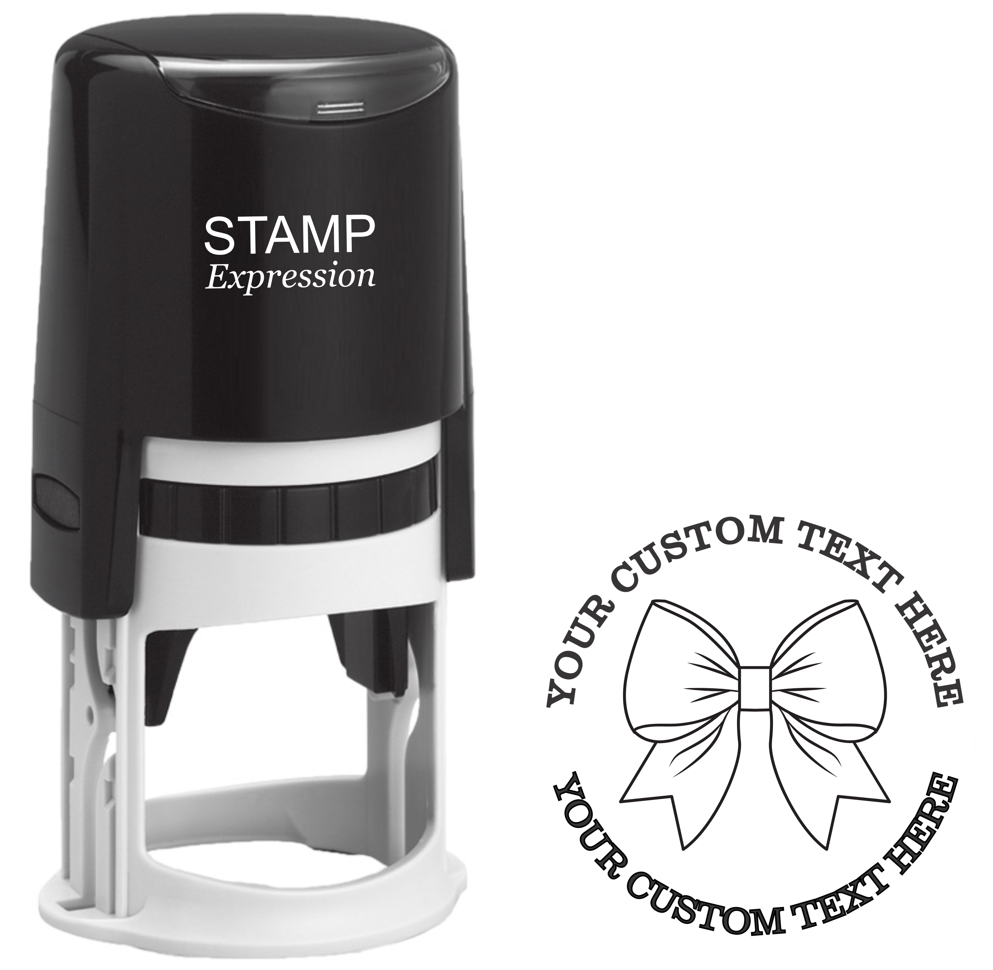 Elegant bow outline  Self-Inking Custom Rubber Stamp | Personalized Return Address Stamp | Name & Address Customizable | 1.6" In Diameter (SH-76504)