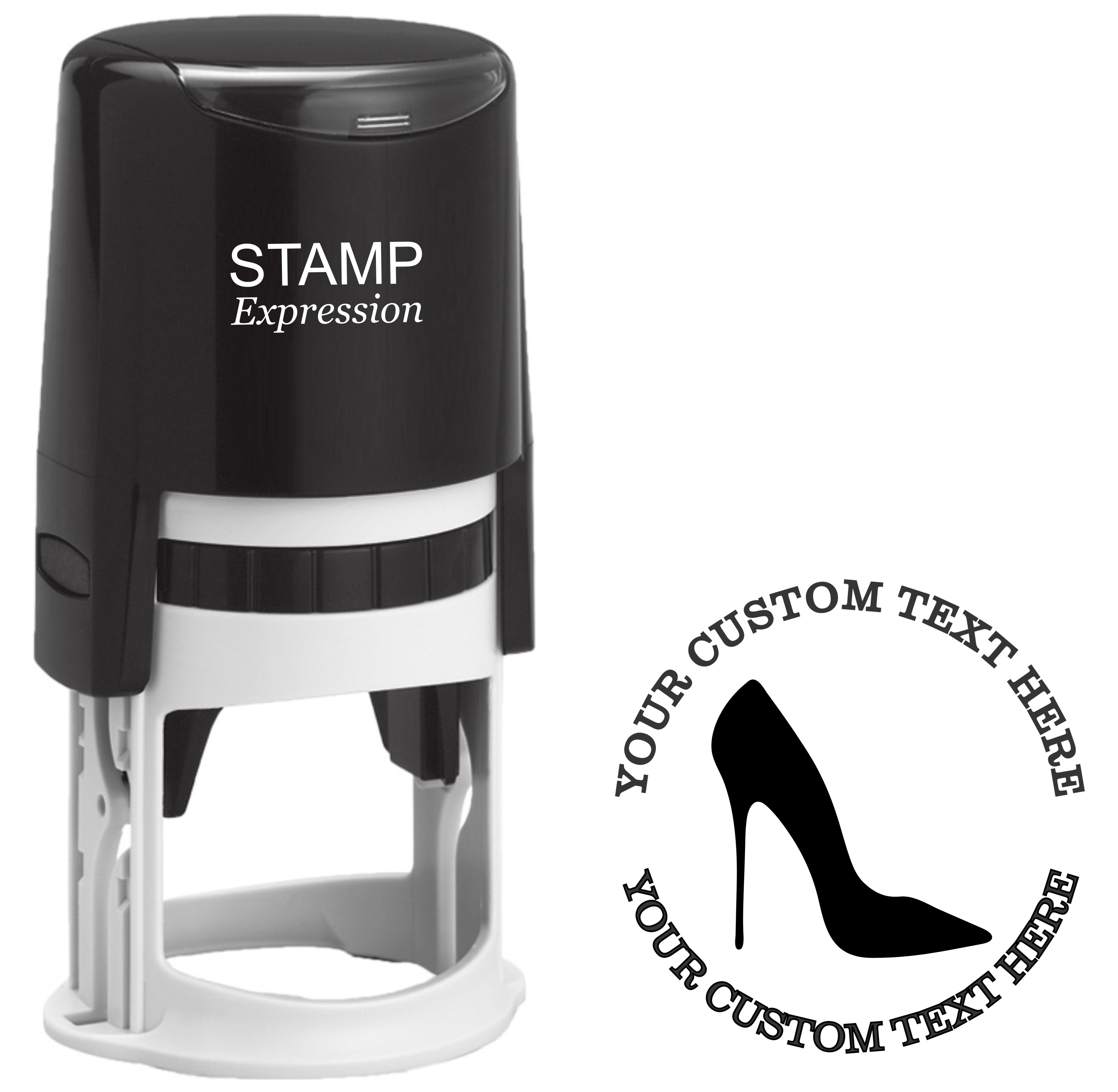 Stiletto silhouette  Self-Inking Custom Rubber Stamp | Personalized Return Address Stamp | Name & Address Customizable | 1.6" In Diameter (SH-76505)