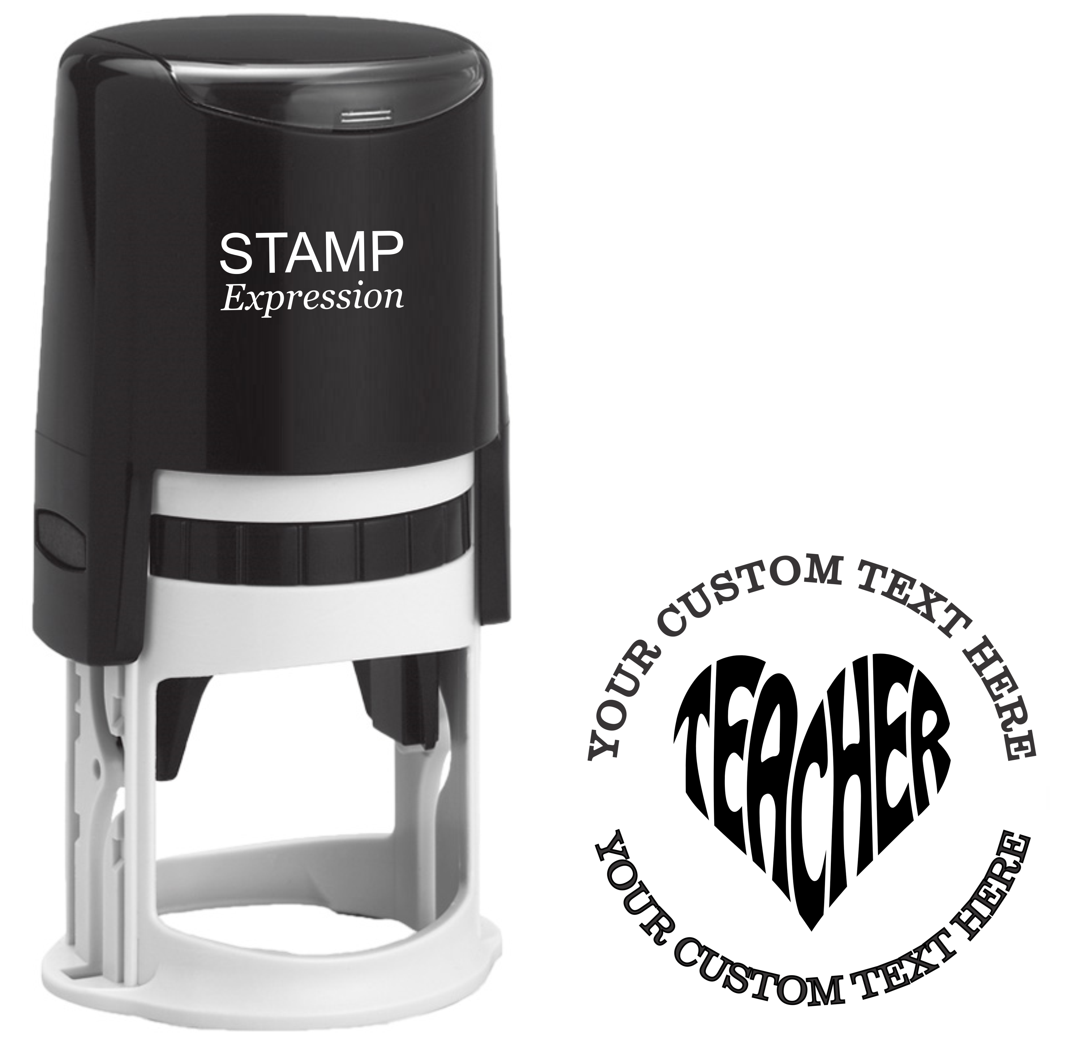 Teacher heart text  Self-Inking Custom Rubber Stamp | Personalized Return Address Stamp | Name & Address Customizable | 1.6" In Diameter (SH-76514)