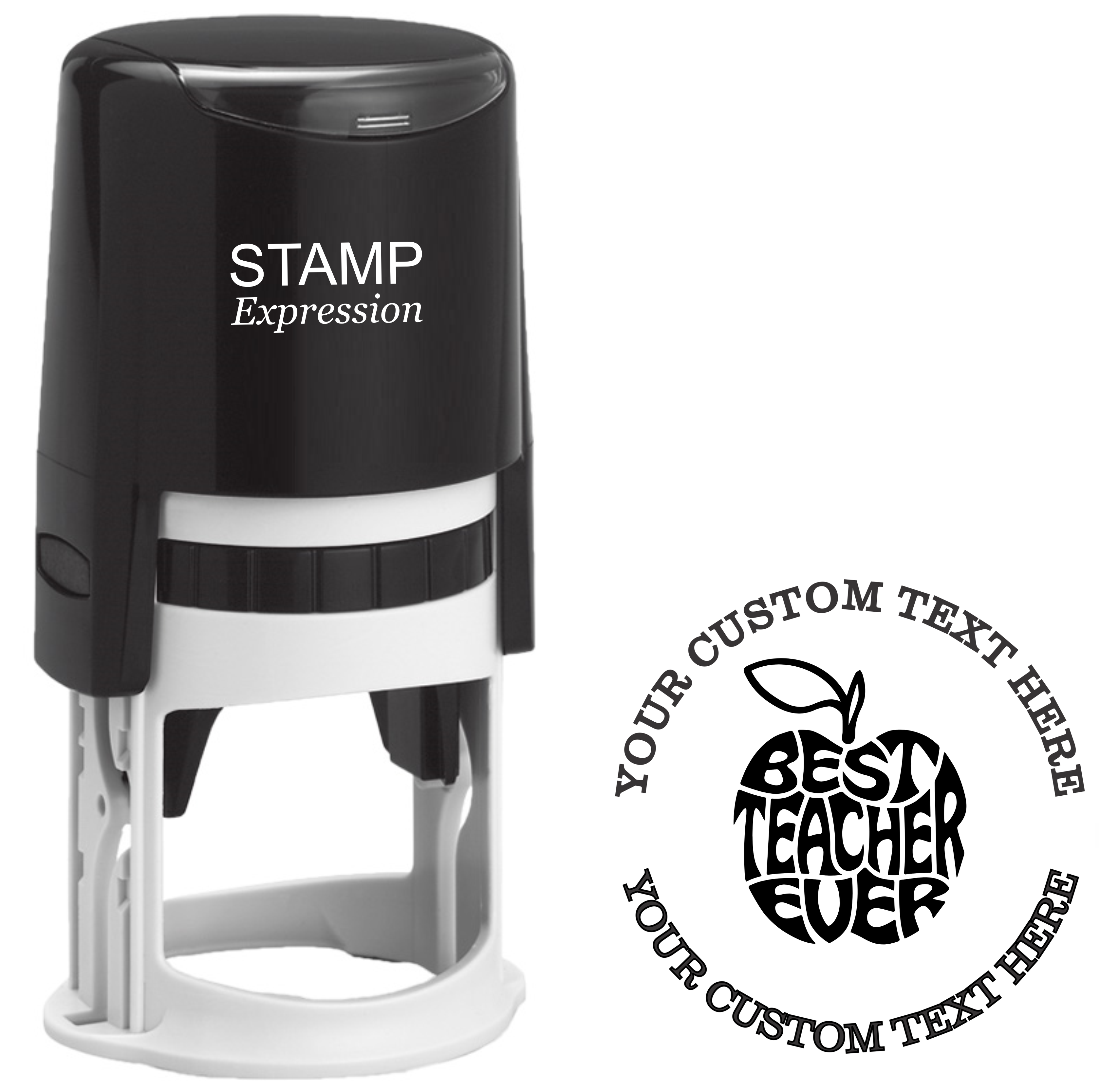 Best teacher ever text in the form of an apple  Self-Inking Custom Rubber Stamp | Personalized Return Address Stamp | Name & Address Customizable | 1.6" In Diameter (SH-76517)