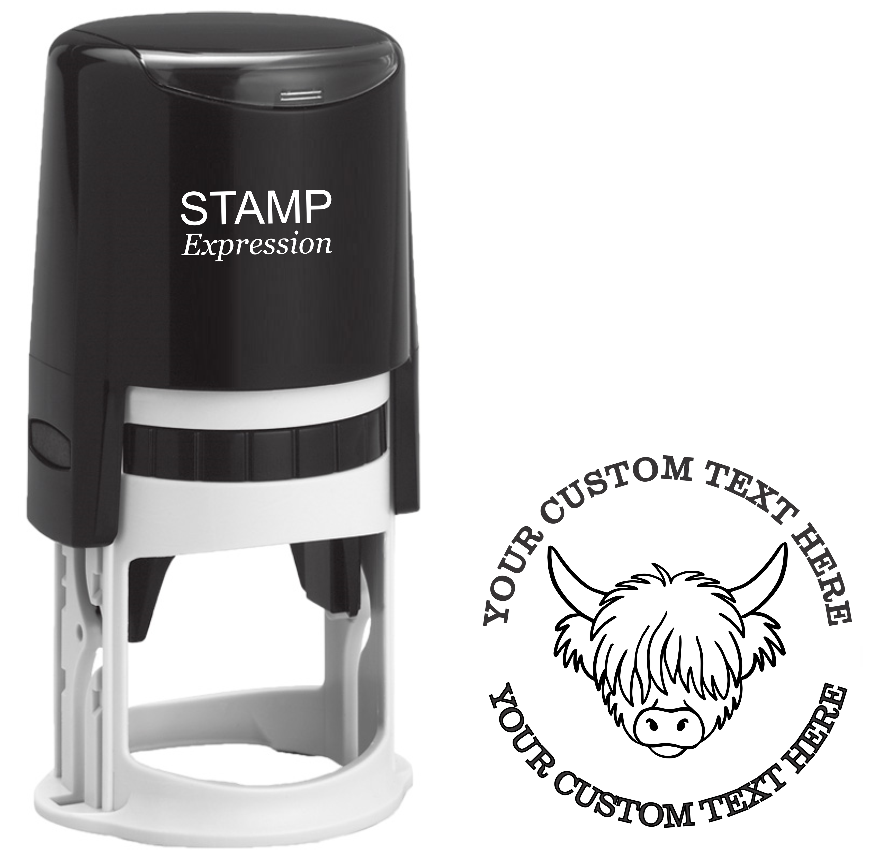 Highland cow head outline  Self-Inking Custom Rubber Stamp | Personalized Return Address Stamp | Name & Address Customizable | 1.6" In Diameter (SH-76518)