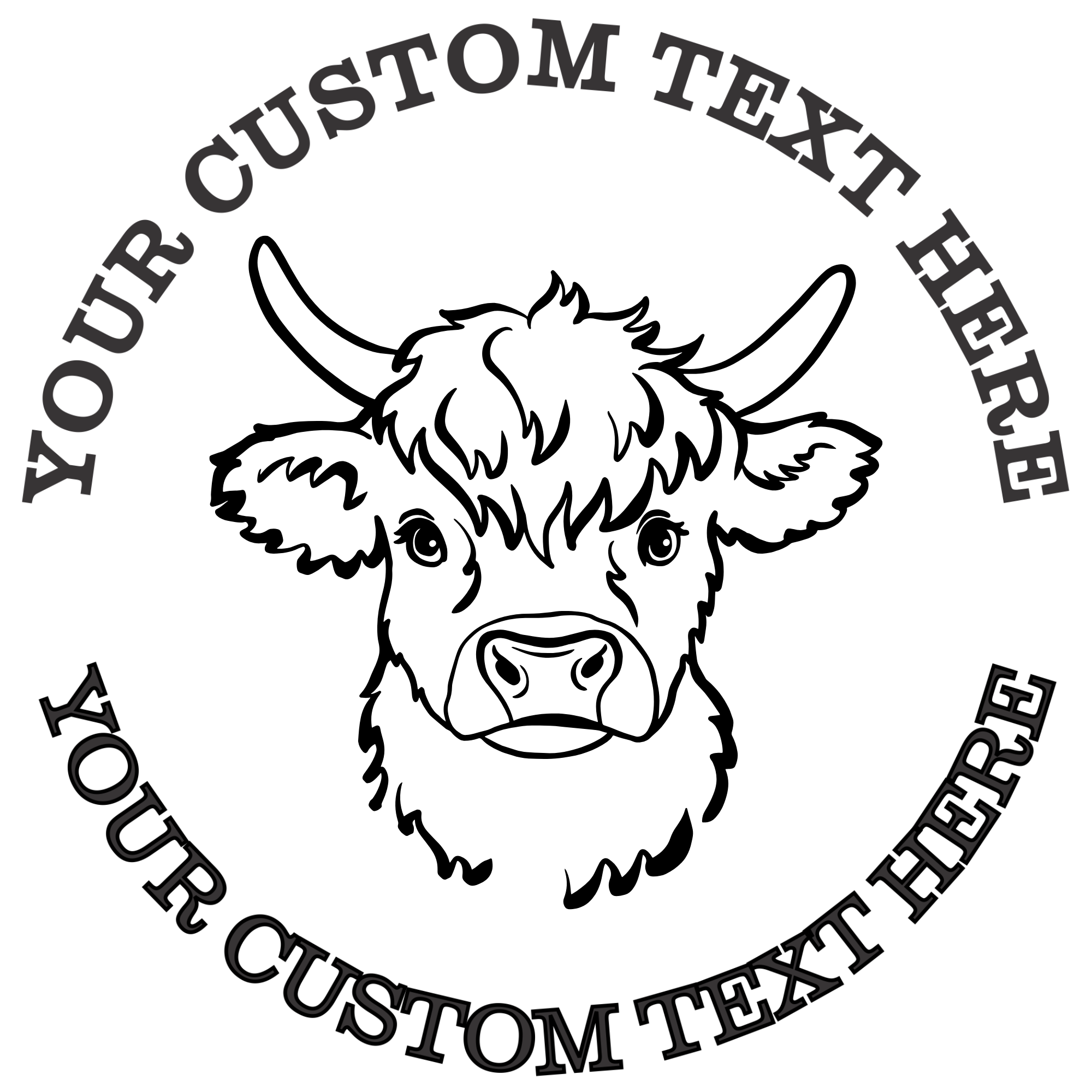 Highland cow head and chest outline  Self-Inking Custom Rubber Stamp | Personalized Return Address Stamp | Name & Address Customizable | 1.6" In Diameter (SH-76520)