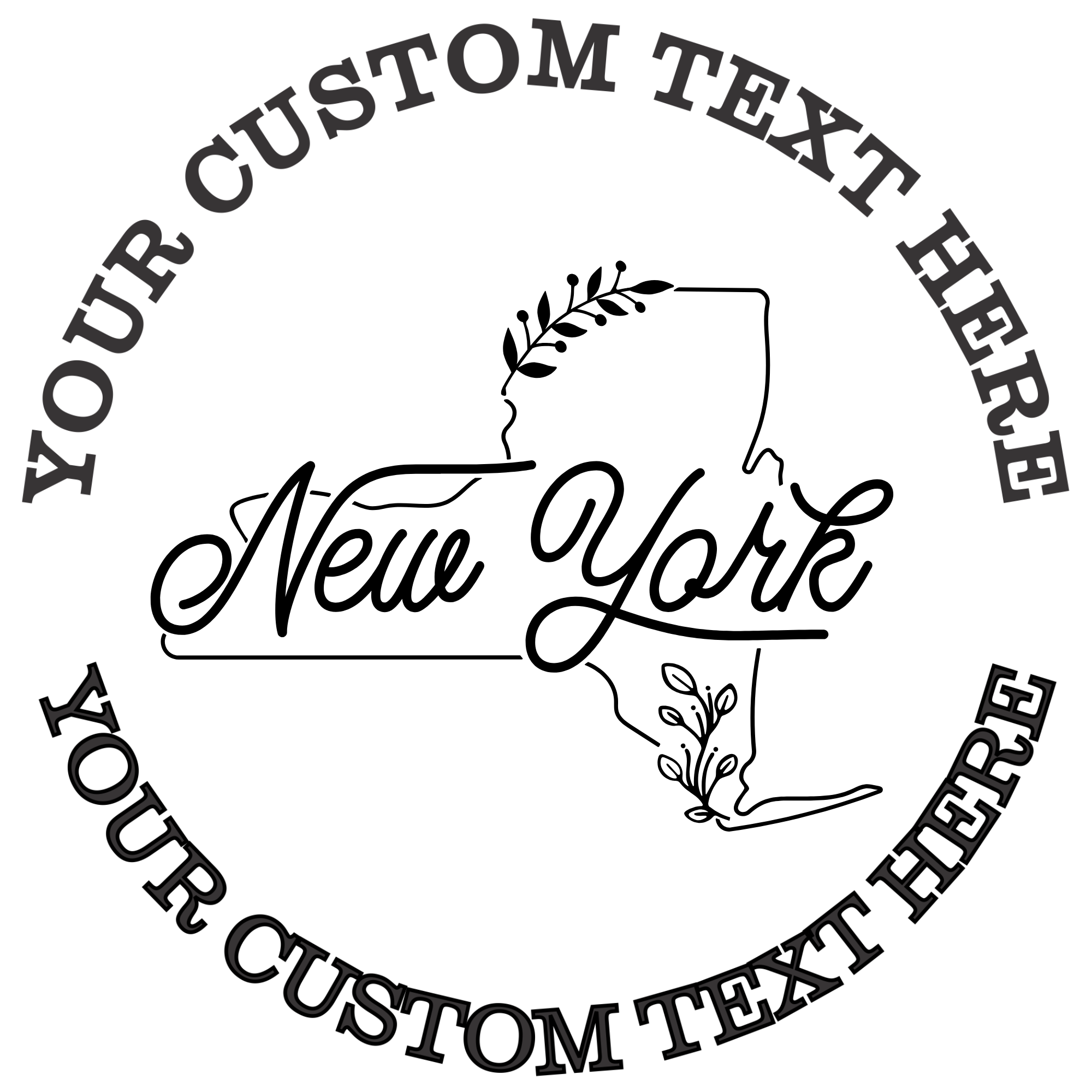 Floral New York state outline  Self-Inking Custom Rubber Stamp | Personalized Return Address Stamp | Name & Address Customizable | 1.6" In Diameter (SH-76526)